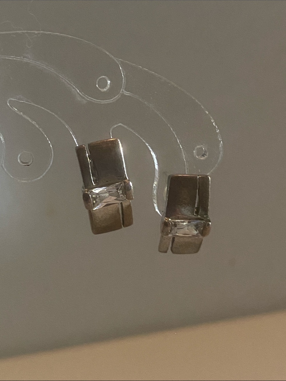 Silver Rectangular Crystal Accent Stud Earrings